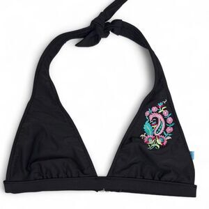Ocean Avenue Black Triangle Bikini Top Floral Paisley Embroidered Boho Size S